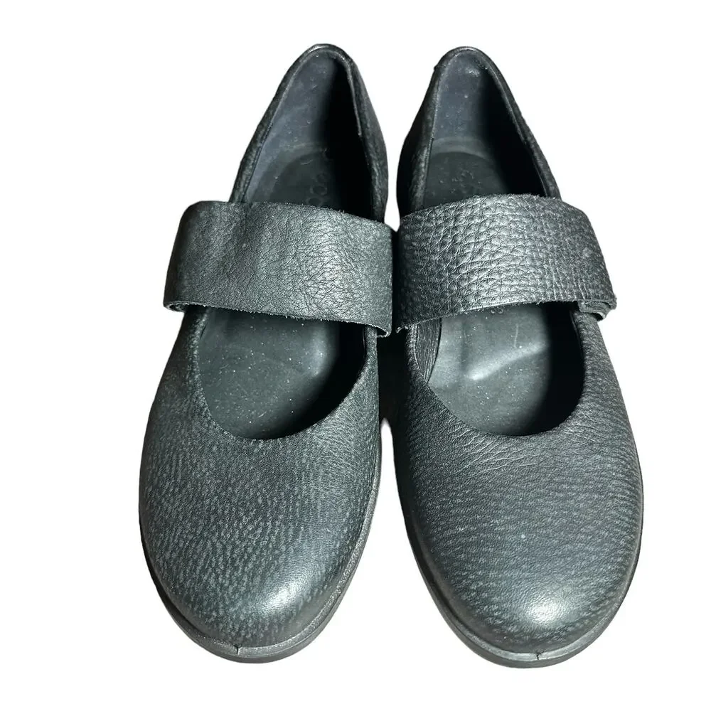 Ecco Skyler Mary Jane Black Leather Wedges Size 38 US 7 comfort hook and loop